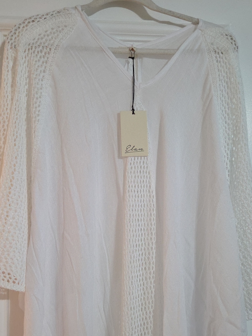 ELAN Cotton & Crochet Long White Swimsuit Cover-Up OS